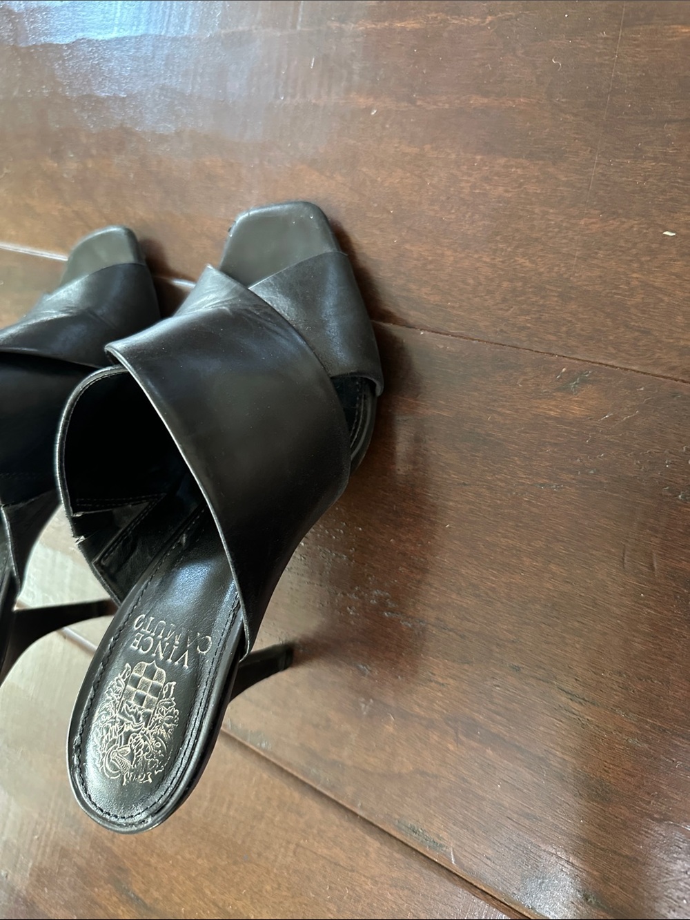 Vince Camuto Black Leather Crisscross Mule Heels